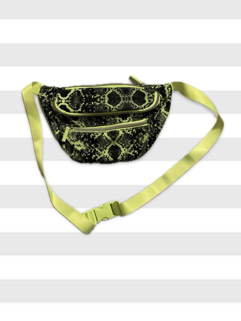 Unisex Neon Green & Black Snake-Print Belt Bag Workout Fanny Pack